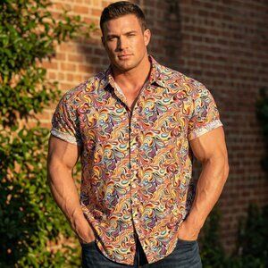 Cremieux Premium Denim Shirt Men's Size 4XB Button Up Psychedelic Swirl Retro